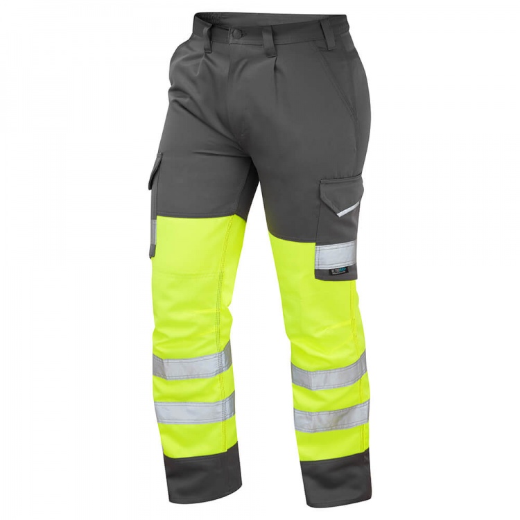 Leo Workwear CT01-Y/GY Superior CargoHi VisTrousers Yellow/Grey